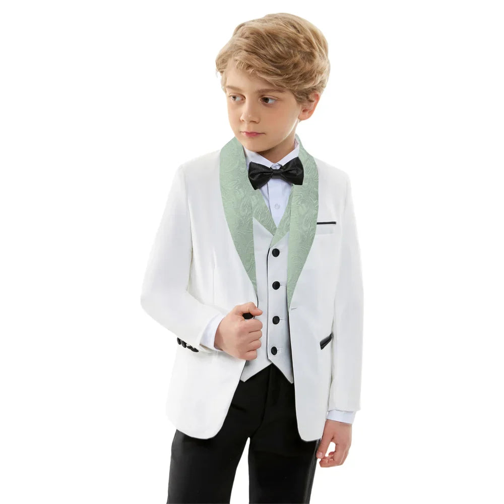 Stylish Jacquard Collar Boys Suits 3 Pieces Jacket Vest Pants Piano Performance Autumn Long Sleeve Kids Tuxedo Sets For Birthday