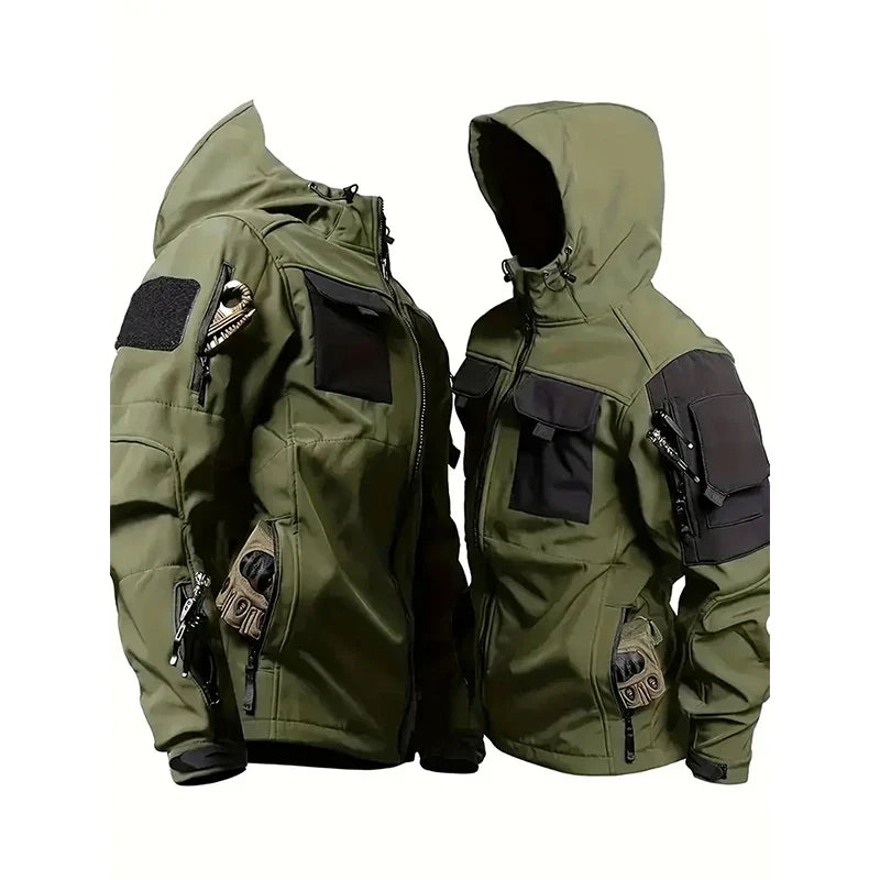 Men Lurker Shark Skin Soft Shell Tactical Jacket Waterproof Fleece Hooded Coat Hunt Clothes Outdoor New Solid Pocket Jacket Men