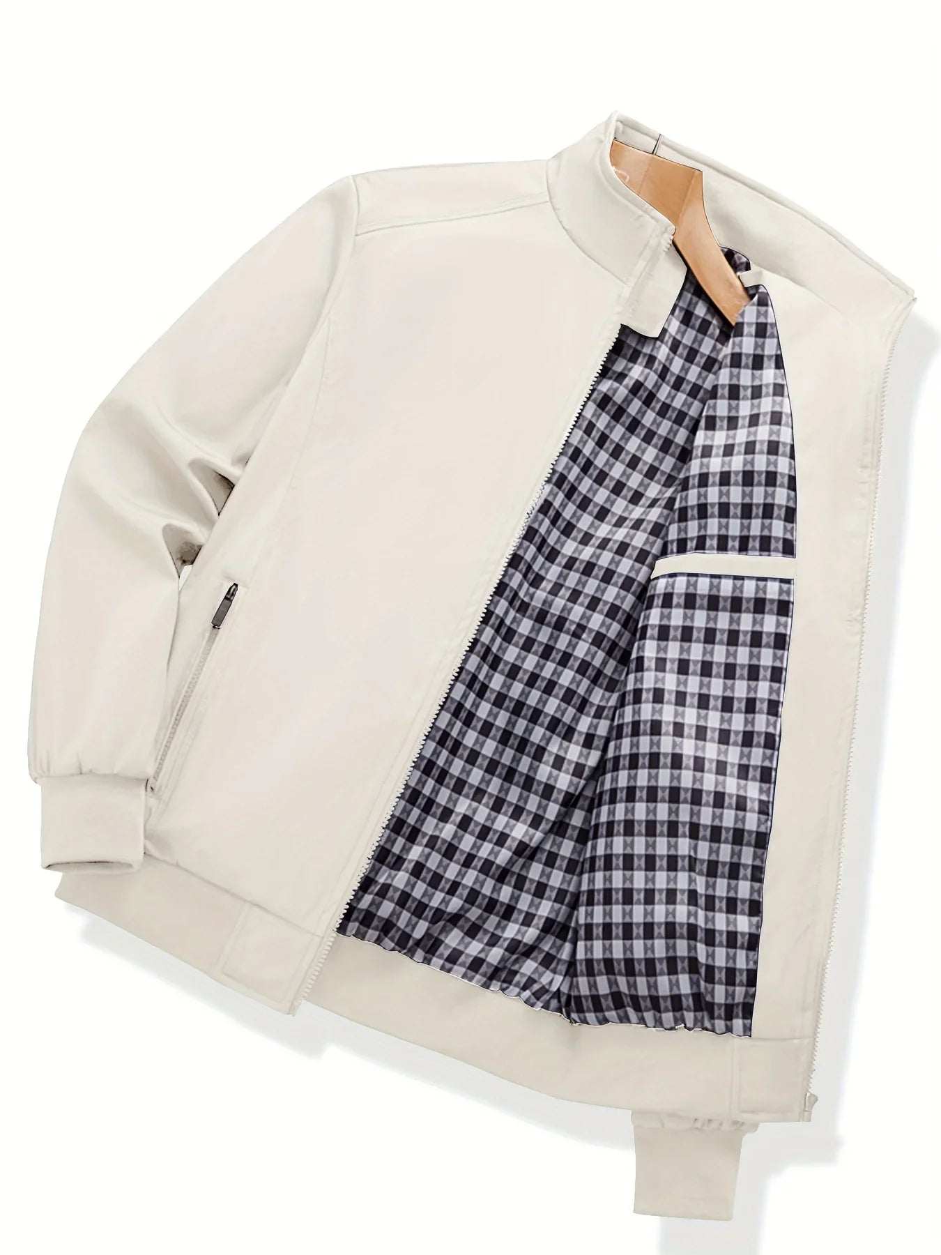Men's Plus-Size Jacket, Casual Plus-Size Coat, Thin Spring and Autumn Jacket with Stand Collar Design, Suitable for Sports, Walking, Office, Shopping, Business Casual Men's Plus-Size Jacket