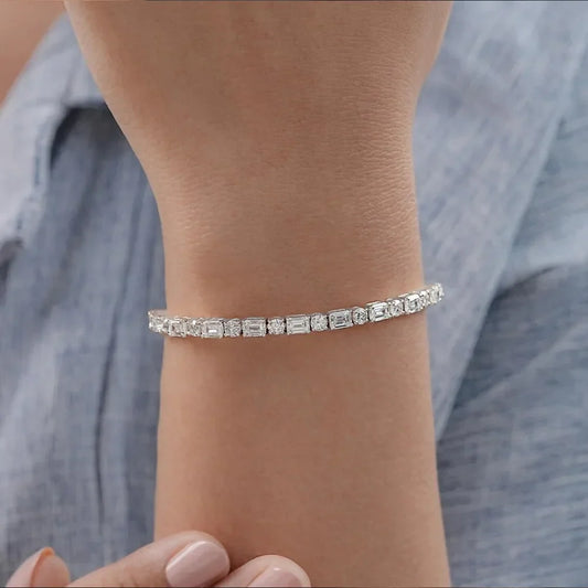 Bracelet de tennis en moissanite ronde taille émeraude pour femmes et hommes, plaqué argent S925 or 18 carats, bracelet de mariage en diamant de laboratoire