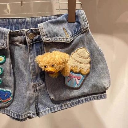 Design 3d Bear Velcro Design Denim Shorts Women's Summer New Loose Jeans Hot Pants