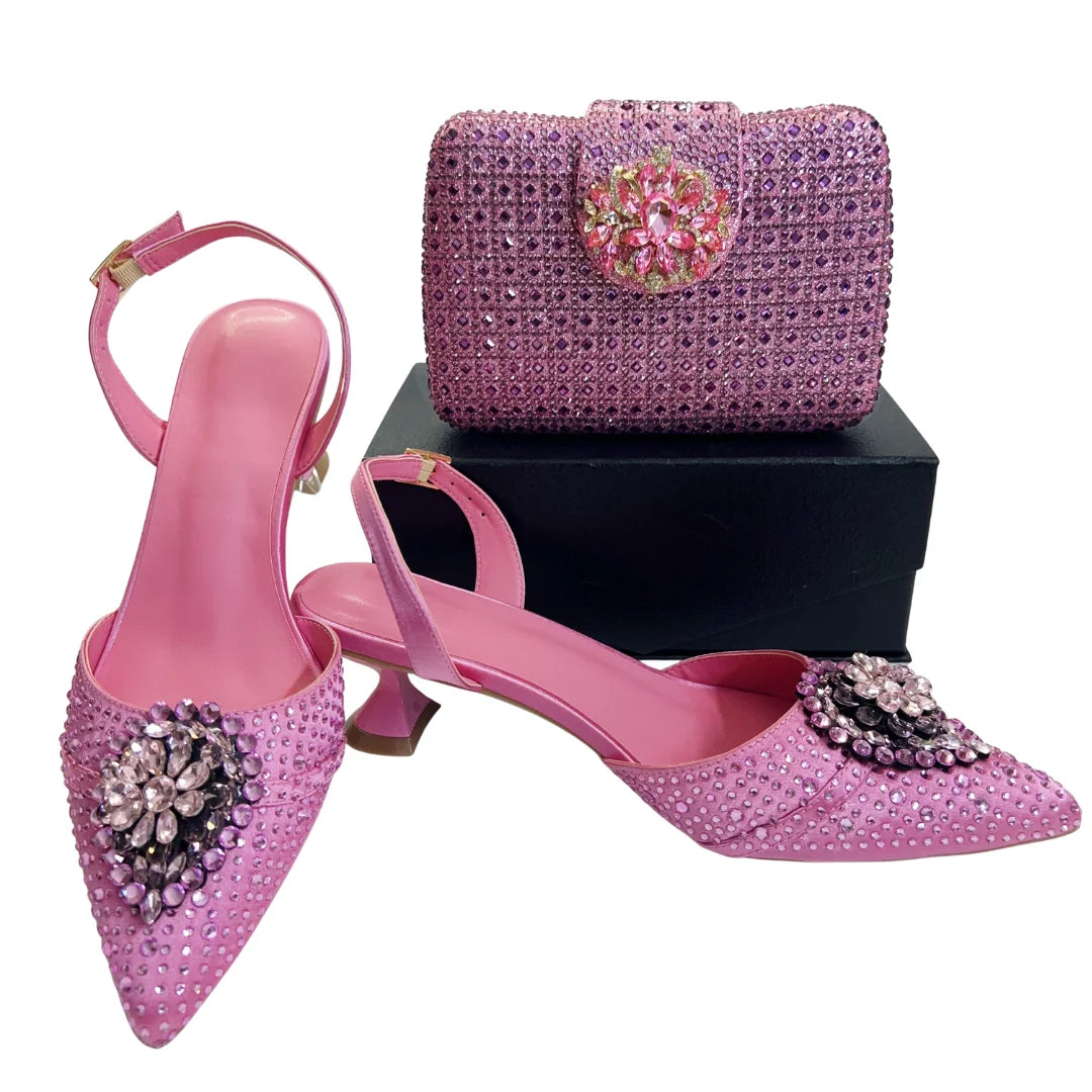 Italian Designer Evening Shoes With Clutch Bag Set for African Wedding and Bridal Occasions Lace Embroidered Beads Women's Shoes