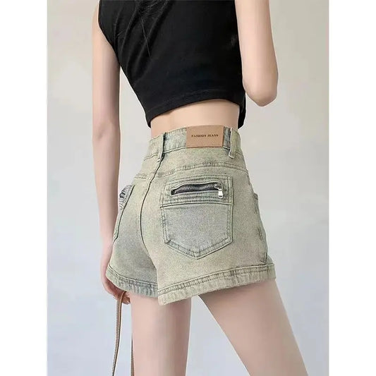 Summer Denim Shorts for Women High Waisted Stretch Jeans Shorts Sexy A-line Fashion Hip Hop Wide Leg Pants Vintage Colors S-2XL