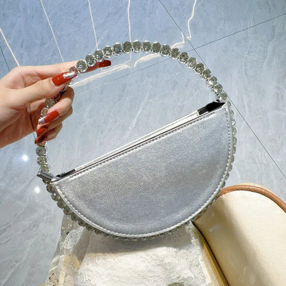 New niche round set diamond shaped handbag, socialite rhinestone banquet bag, French dress evening bag, crossbody dinner bag
