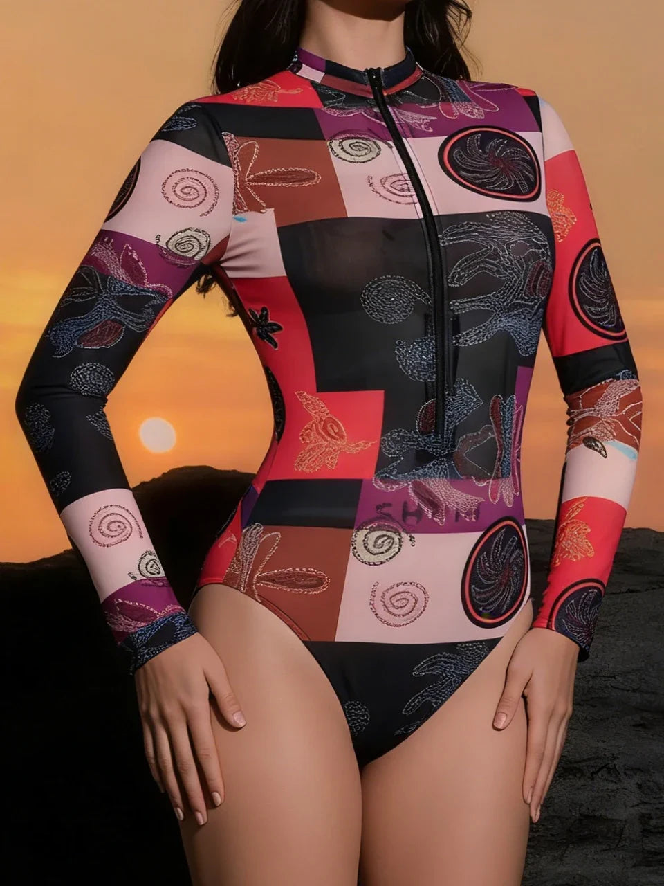 One Piece Sun Protection Swimwear 2026 Women Long Sleeved Print Swimsuit Female Sports Bathers Swimming Bodysuit Beach купальник