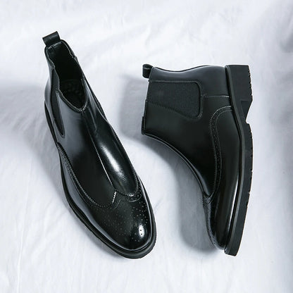 Luxury Men Brogue Boots Men's Ankle Boots High Quality Mens Chelsea Boots Slip on Oxford Formal Business Shoes Plus Size 38-46