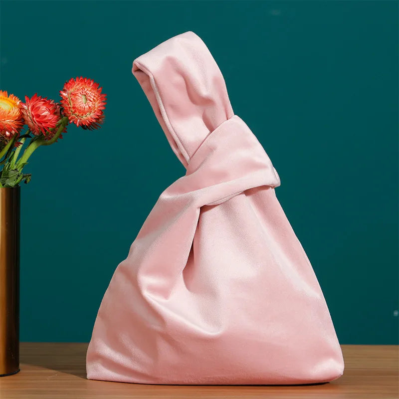 Portable Knot Wrist Bag Women Top Handle Bag Simple Purse Handbags Resuable Shopping Bag Phone Key Pouch Small Ladies Clutch Bag