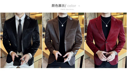 New High Quality Crocodile Stripe Slim Fit Leather Jacket Classic Business Casual Slim Fit Men Blazer Tuxedos Men Clothing 4XL-M