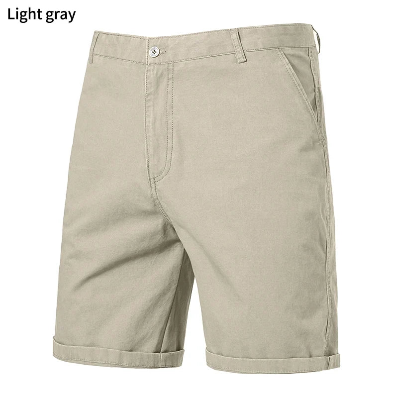 Classic Mens 100% Cotton Casual Shorts Khaki Grey Navy Black Knee Shorts American Style Streetwear Golf Shorts