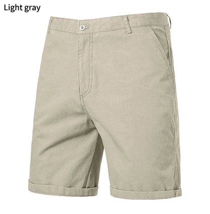 Classic Mens 100% Cotton Casual Shorts Khaki Grey Navy Black Knee Shorts American Style Streetwear Golf Shorts
