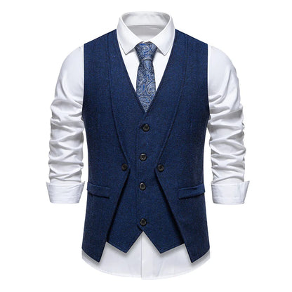 Waistcoat Man British Style Turn Down Collar Men Vest Slim Solid Double-breasted Sleeveless Versatile Male Suit Vest