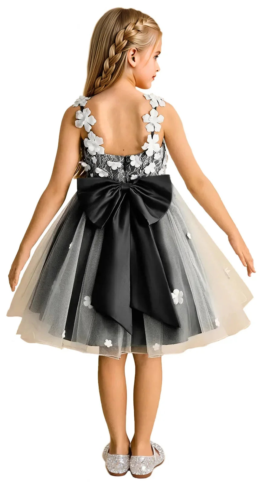 Snvdzo Princess Girls Lace Flower Girl Dress 3D Floral Sleeveless Tulle Princess Wedding Pageant Party Dresses 2026 with Big Bow