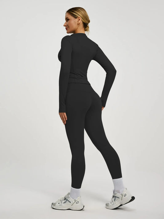 Fitfemme 2Pcs Women's Spring Yoga Sport Suit High Waist Legging Jacket Lifting Running Pants Outdoor Set