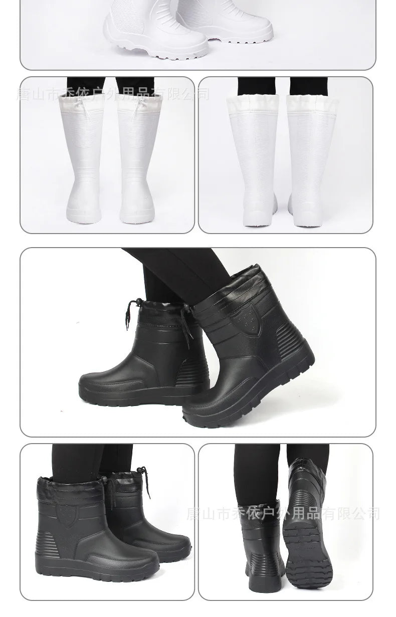 Men's Women's High-End Rain Boots Closed Rainproof and Waterproof Short and Mid.Calf Length Non-Slip Drawstring Rubber Boots