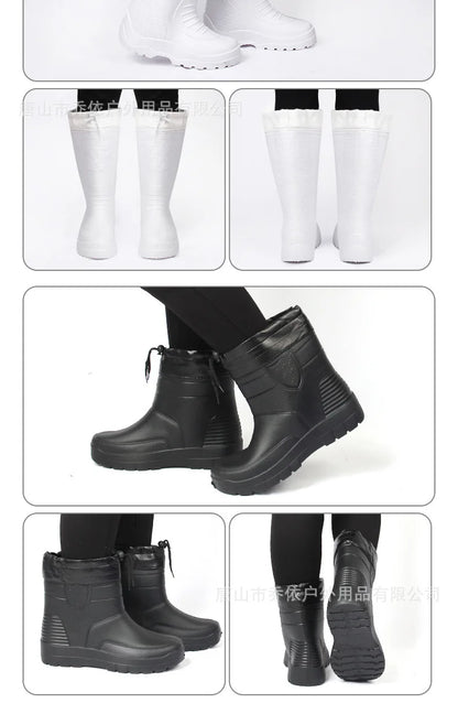 Men's Women's High-End Rain Boots Closed Rainproof and Waterproof Short and Mid.Calf Length Non-Slip Drawstring Rubber Boots