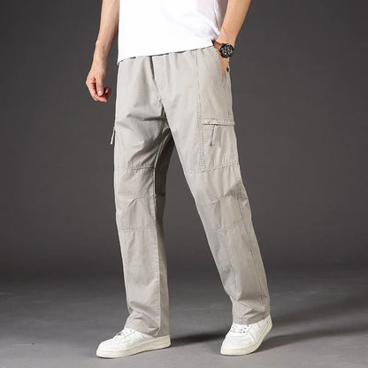 Men's Overalls Cotton Cargo Pants Casual Sports Sweatpants Stretch Waist Work Utility Dungarees Black Gym Jogger Trousers
