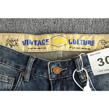 Embroidery embellished white to do old American vintage jeans men slim small straight leg fashion all-match youth pants