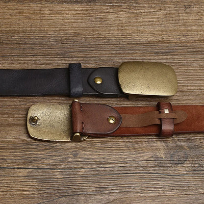 3.8CM Pure Cowhide High Quality Genuine Leather Belts for Men Strap Male Brass Buckle Fancy Vintage Jeans Cowboy Cintos Luxury