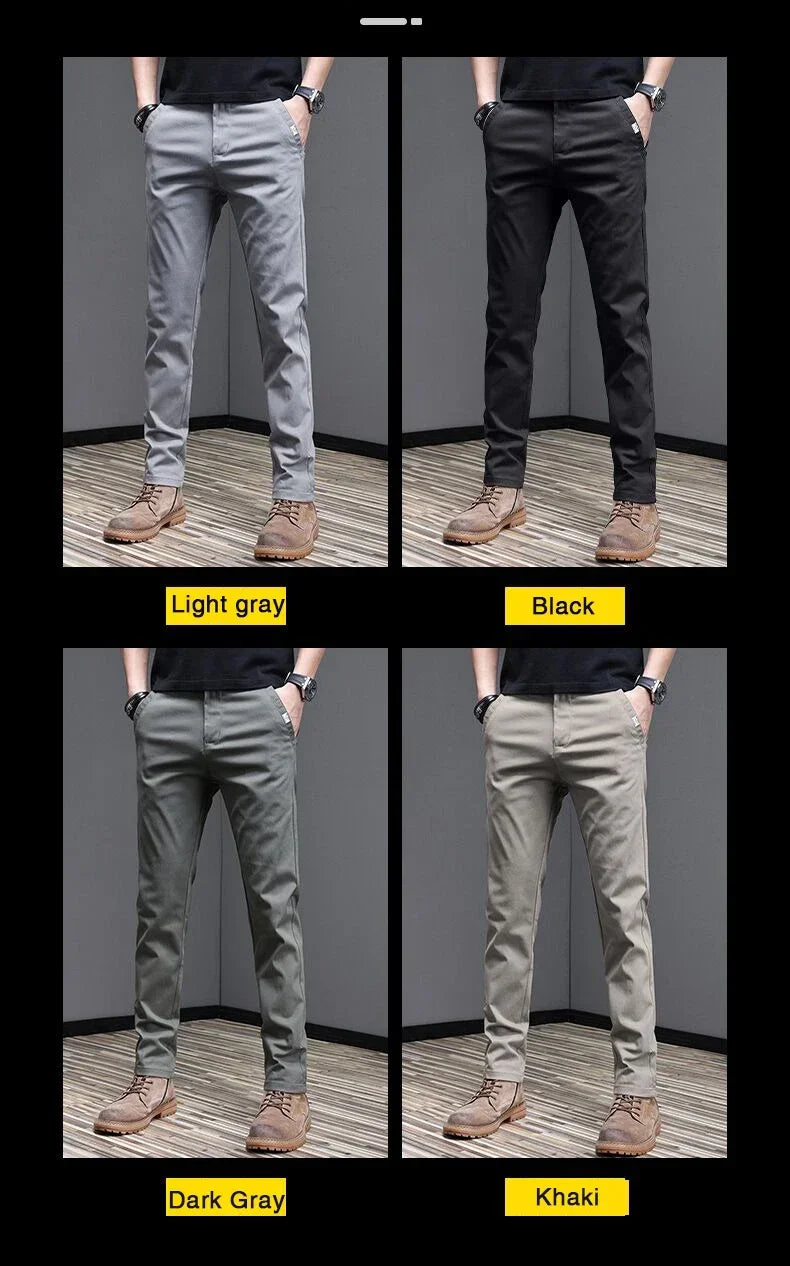 2024 Spring Summer Men's Casual Pants 97.8% Cotton Business Korean Fashion Slim Fit Stretch Gray Black Khaki Trousers Male Pant