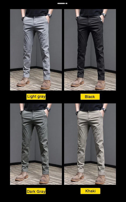 2024 Spring Summer Men's Casual Pants 97.8% Cotton Business Korean Fashion Slim Fit Stretch Gray Black Khaki Trousers Male Pant