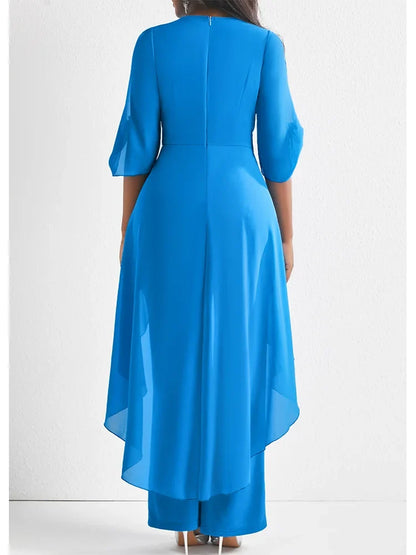 2024 Plus Size 6XL7XL 2-Piece Set Chiffon V-Neck Top and Loose Pants Elegant Commuting Plus Size Women 2-Piece Set