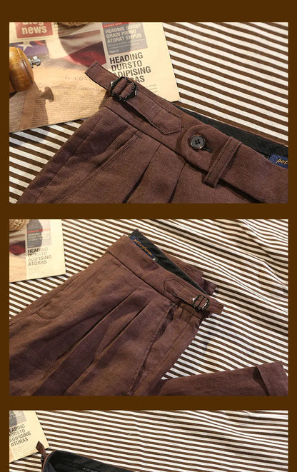 Summer Men's Linen High Waist Loose Straight Casual Pants Italian Casual Nine Minute Pants Street Beat Customized
