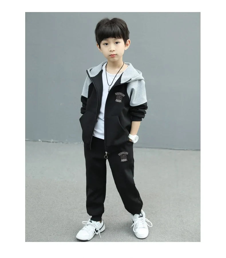 SpringAutumn Boys Contrast Zip Sweatshirt Jacket+Sweatpant Workout Set School Kids 2PCS Tracksuit Children Jogging Outfit 4-11Yr