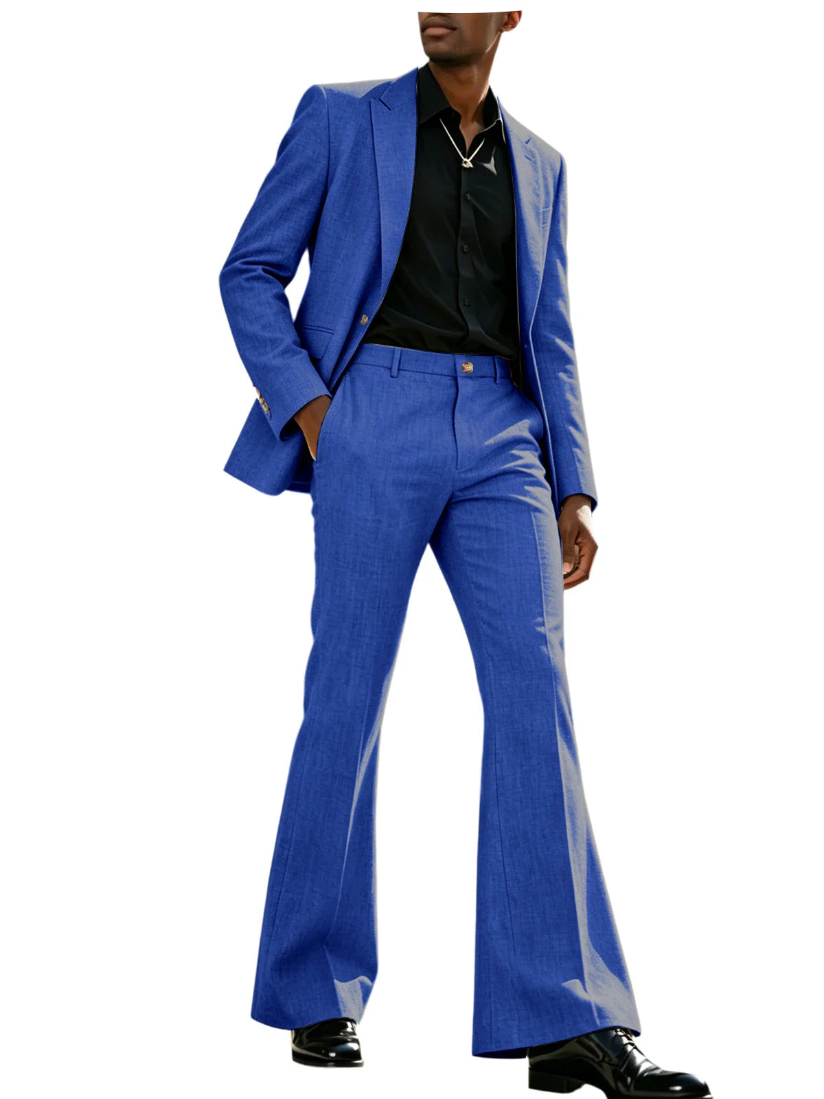 Vintage Men's Linen Suit 2 Piece Notch Lapel 2 Button Blazer Wide Leg Flare Pants Breathable Lightweight Set for Business Casual