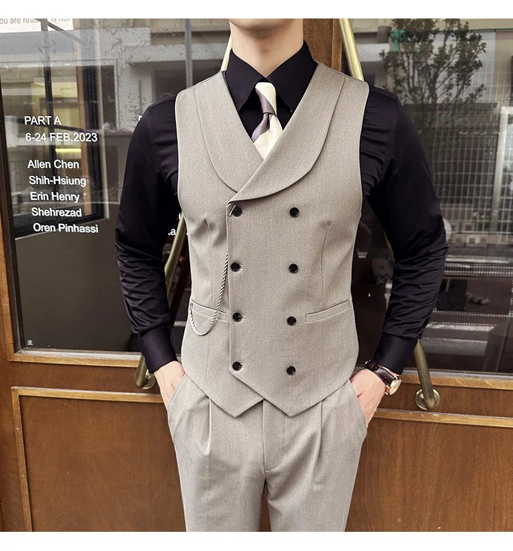(1 Pcs Vest）2024 Latest Style Design Double Breasted Men Suit Vests Formal Groom Wedding Social Slim Fit Sleeveless Vest Coats
