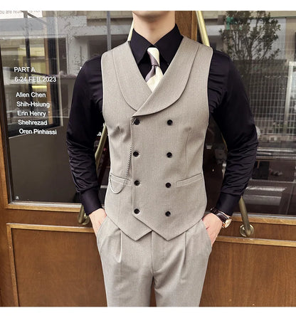 (1 Pcs Vest）2024 Latest Style Design Double Breasted Men Suit Vests Formal Groom Wedding Social Slim Fit Sleeveless Vest Coats