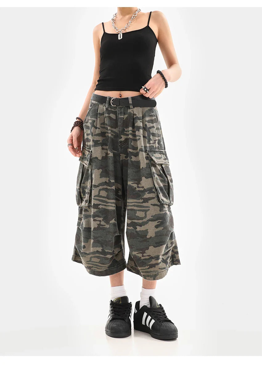 Summer Women Tomboy Camouflage Japanese Abi Jorts Jean Y2K 2000s Aesthetic Capri Pants Harajuku Denim High Street Goblin Core