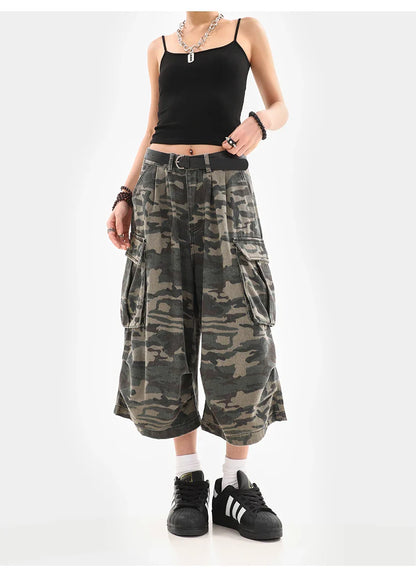 Summer Women Tomboy Camouflage Japanese Abi Jorts Jean Y2K 2000s Aesthetic Capri Pants Harajuku Denim High Street Goblin Core