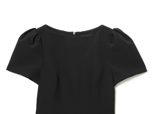 2025 women's new products are elegant and stylish Short dress with a boat neck and short sleeves with pleats  black dress
