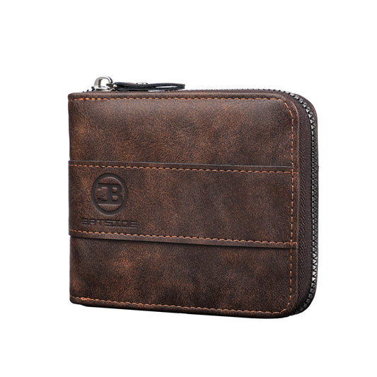 Nouveau porte-cartes zippé pour homme, portefeuille court bicolore en cuir PU, porte-cartes grande capacité, sac à cartes multifonctionnel vintage, porte-monnaie