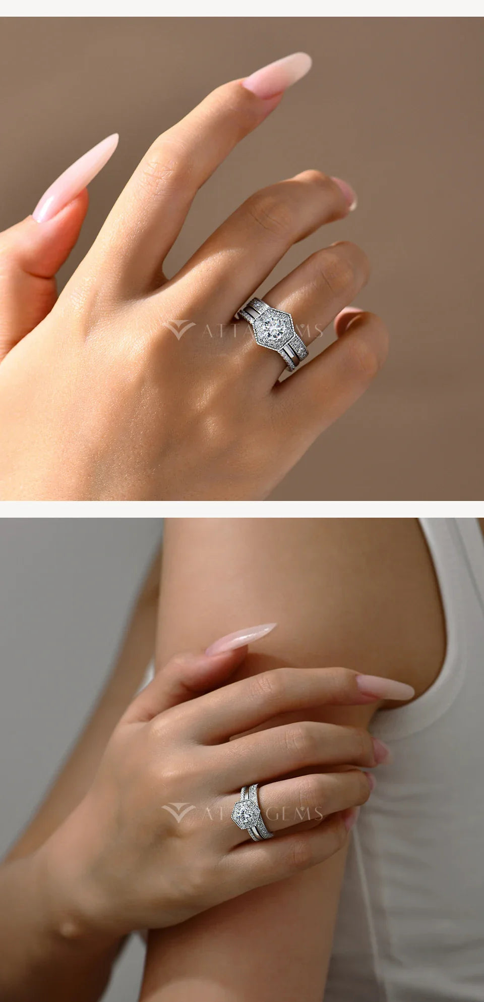 Original Round Cut 6mm Moissanite 3pc Rings Set 925Sterling Silver Luxury Engegament Wedding Women‘s Ring Fine Jewelry