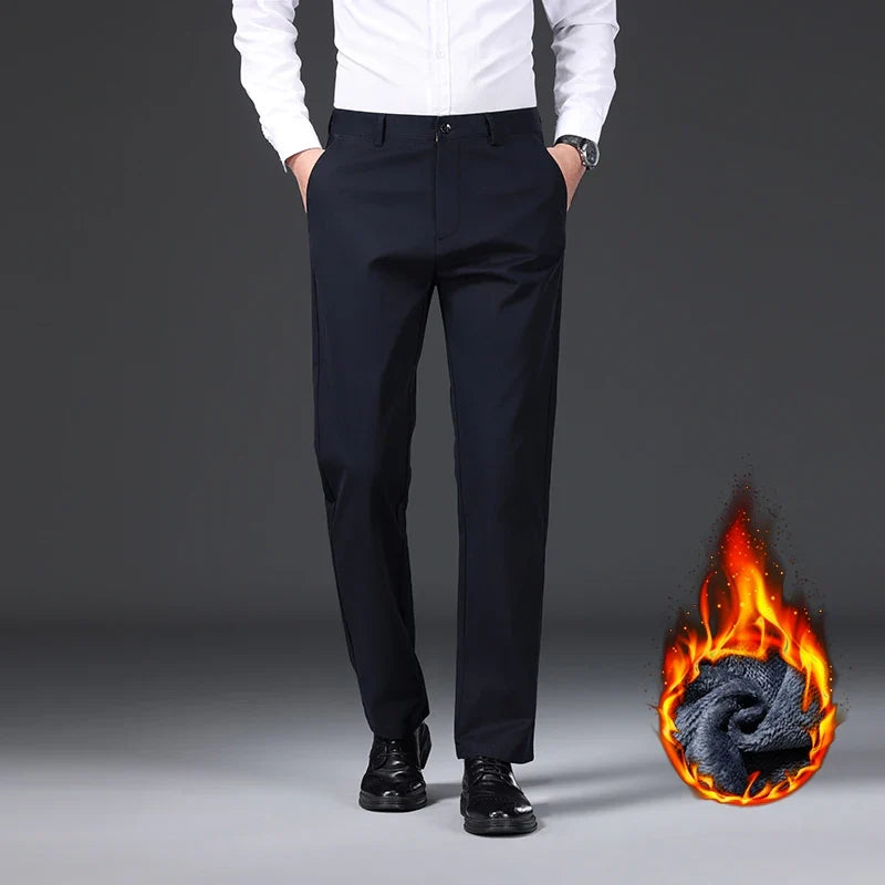 97% Cotton Straight Velvet Casual Pants Men Stretch Loose Classic Business Warm Trousers High Quality Winter Thick Fleece Pants