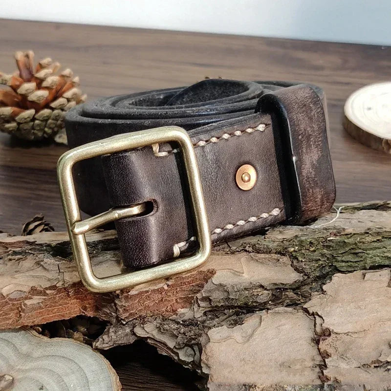 4.1CM Men High Quality Genuine Leather Belt Luxury Designer Brass Pin Buckle Belts Pure Cowskin Vintage Strap Male Jeans for Man