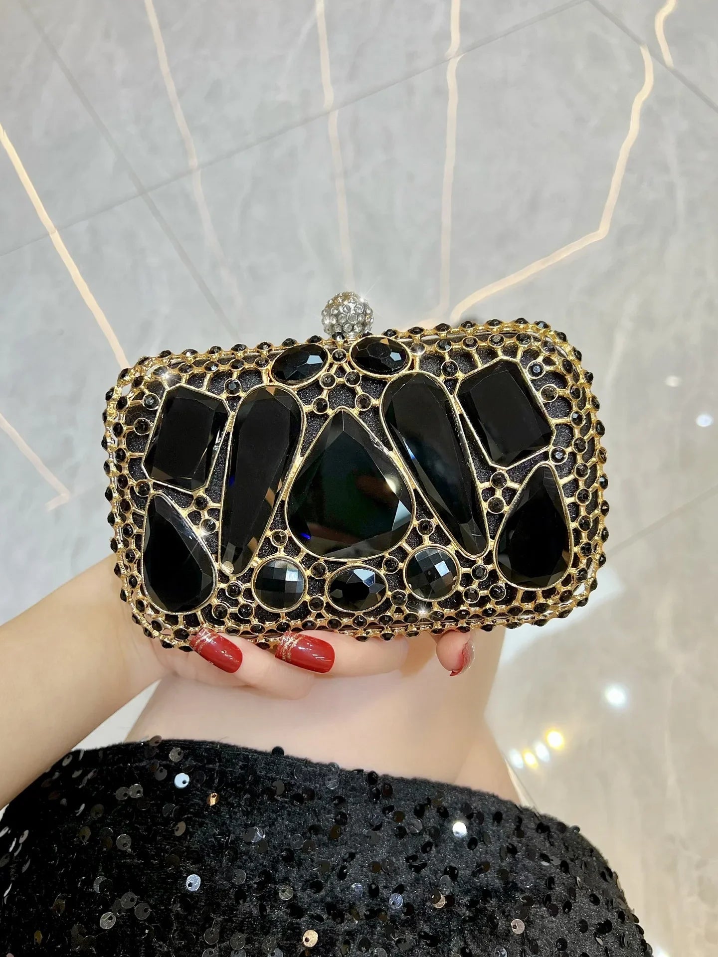 New Glass Diamond Clutch for Women, Exquisite French Rhinestone Evening Handbag, Luxury Lightweight Chain Bag for Formal Party