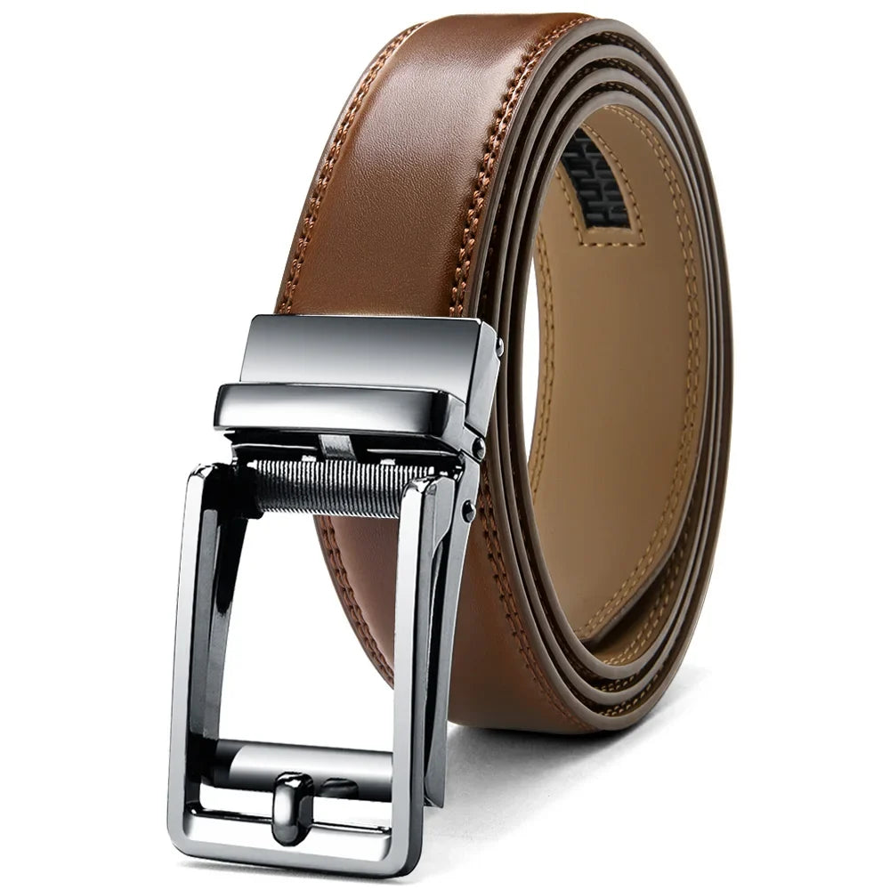 Mens Leather Belt  Automatic Genuine Leather Belts Leisure Fashion Ratchet Belts for Men Pants Waistband Ремень