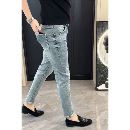 Summer New Slim-fit Men's Jeans Thin Brand Embroidery 2025 Designer Korean Style Clothes Casual Pants Luxury Fashion Pants