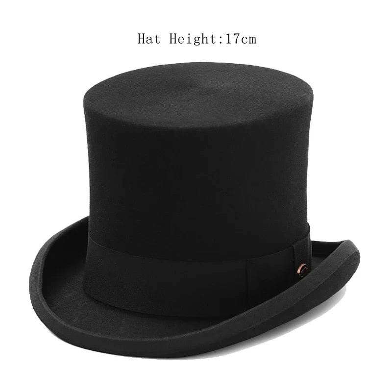 Men Women 100% Wool Felt Top Hat Gentleman Cylinder Hat Satin Lined Party Formal Fedora Costume Magician Cap