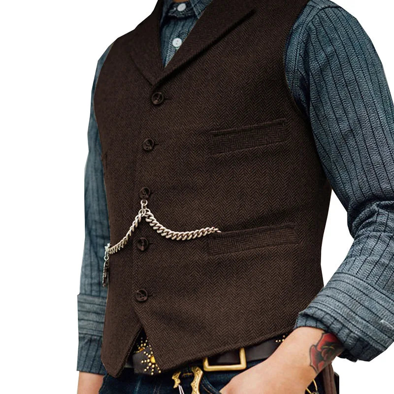 Business Waistcoat Jacket Casual Slim Fit Gilet Homme Vests for Groosmen Man Wedding Men's Suit Vest Brown Wedding Wool Tweed