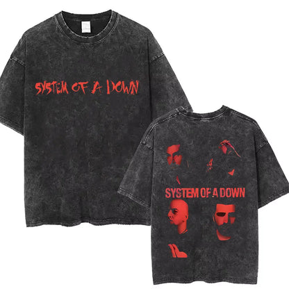 Washed Vintage System of A Down Toxicity Music Album Cover Tshirt Men Rock Oversized T Shirt 90s Alternative Metal Merch T-shirt
