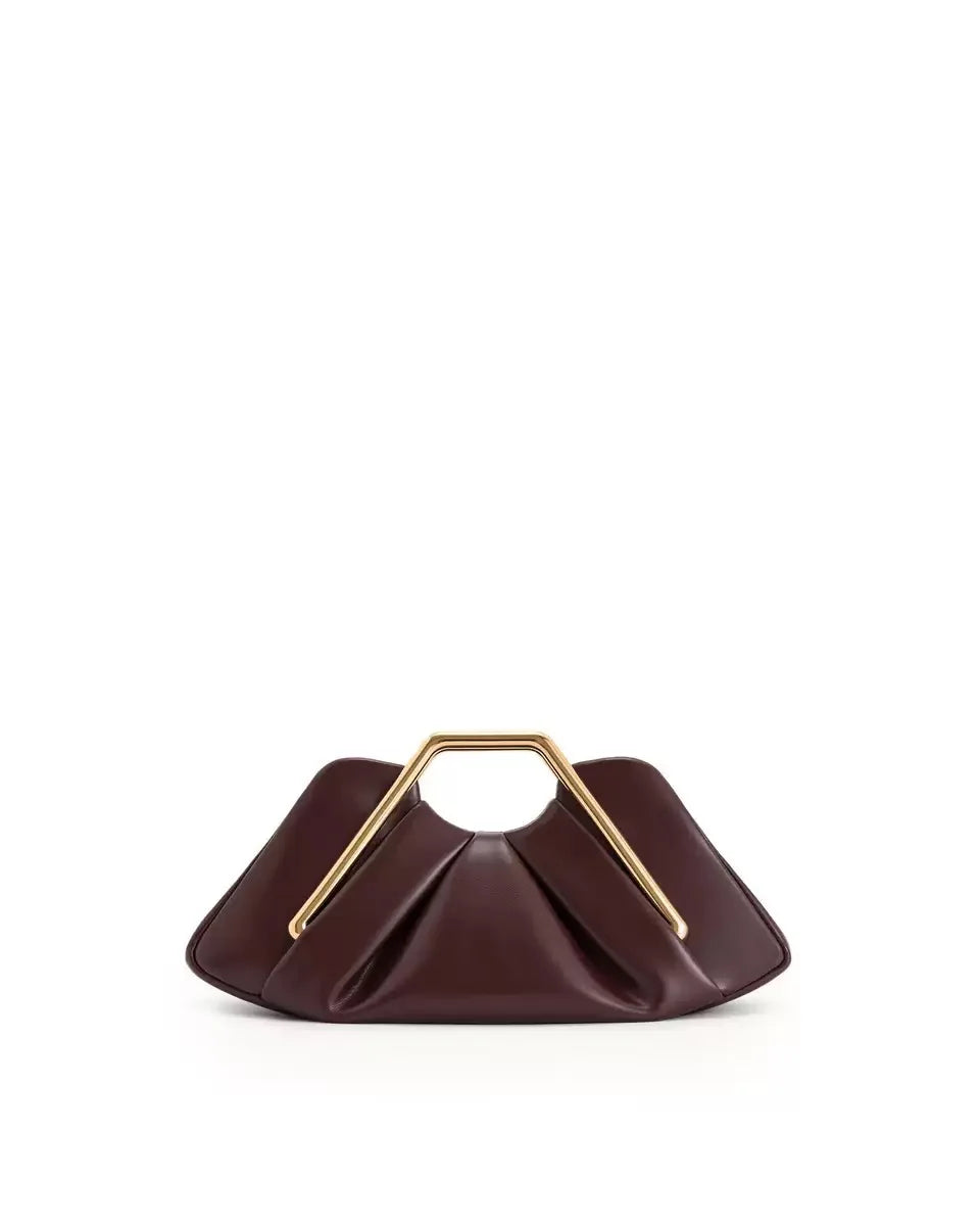 Women's PU Leather Pleated Going Out Clutch Bag Top Handle Evening Bag Party Wedding Bridesmaid Geometric Metal Handle Handbag