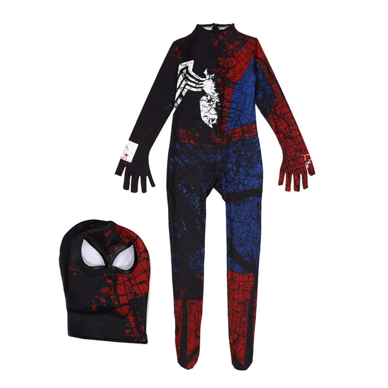 Kids Superhero Costume Spider  Full Body Suit with Mask Role Play Outfit for Halloween Party Performance