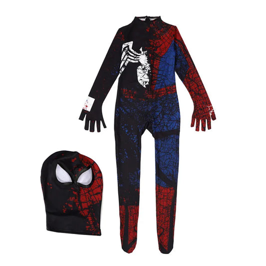 Kids Superhero Costume Spider  Full Body Suit with Mask Role Play Outfit for Halloween Party Performance