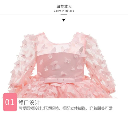 Kids Girl Princess Dress Toddler Long Sleeve Birthday Party Costume Butterfly Design Baby Girl Dress Summer Gauze Children Dress