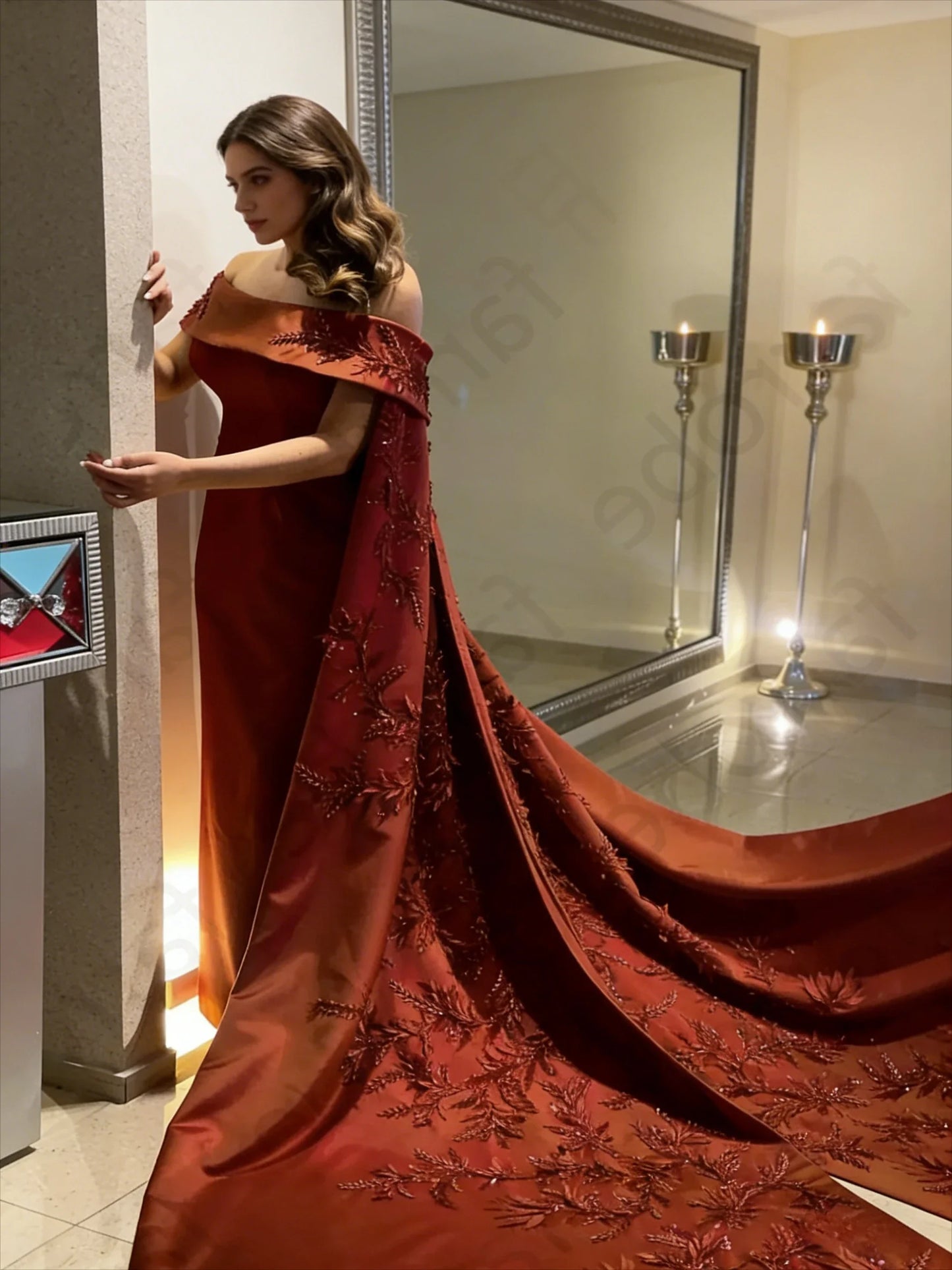 Customized Ankle Length Sheath Evening Party Gowns Women Beaded Applique Long Wrap Prom Dresses Zipper Back Vestidos Des