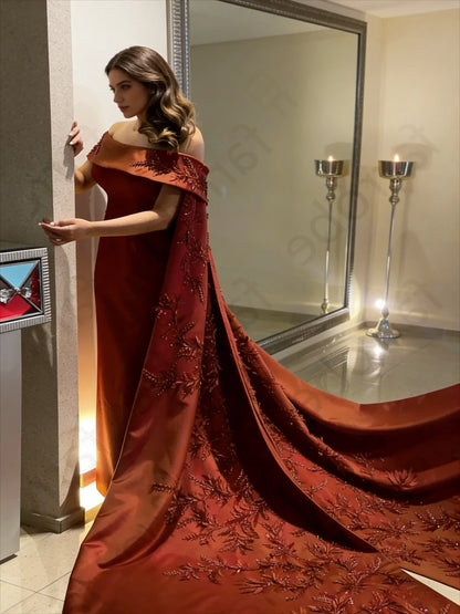 Customized Ankle Length Sheath Evening Party Gowns Women Beaded Applique Long Wrap Prom Dresses Zipper Back Vestidos Des