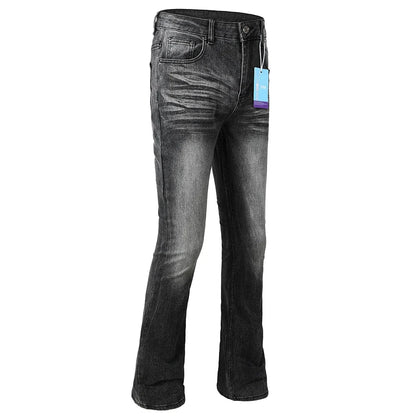 Men's Boot Cut Denim Jeans Gray Black High-Quality Cotton Pants Classic Slim Stretch Flared Trousers